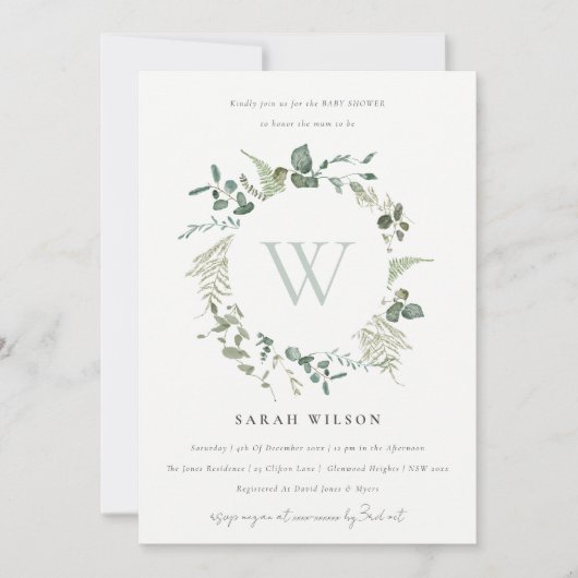 Monogram Baby shower met flacon-eucalyptus Kaart (Voorkant)