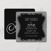 Monogram baby shower met zwarte strepen kaart (Voorkant / Achterkant)