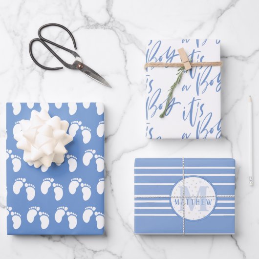 Monogram Baby shower, Newborn Baby Het is een jong Inpakpapier Vel (Voorkant)