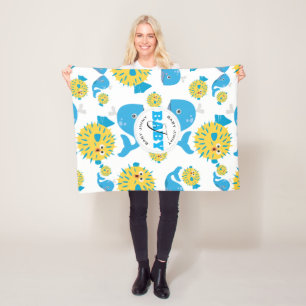 Monogram Baby voor Cartoon op schaal- en braadviss Fleece Deken