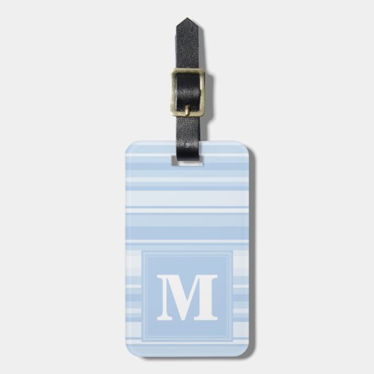 Monogram babyblauwe strepen bagagelabel (Voorkant verticaal)