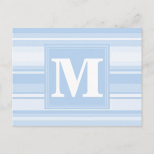 Monogram babyblauwe strepen briefkaart