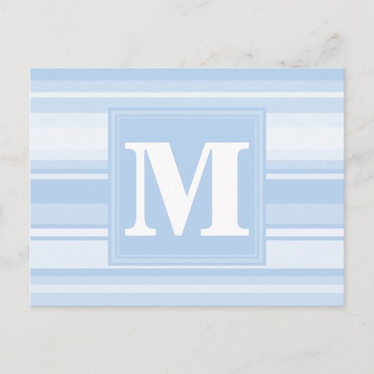 Monogram babyblauwe strepen briefkaart (Voorkant)