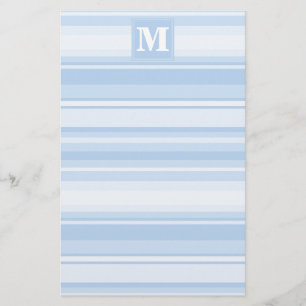 Monogram babyblauwe strepen briefpapier