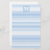 Monogram babyblauwe strepen briefpapier (Voorkant / Achterkant)