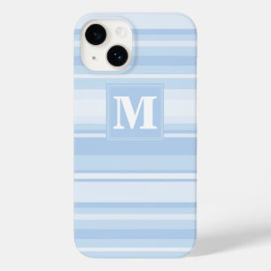Monogram babyblauwe strepen Case-Mate iPhone 14 hoesje