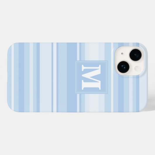 Monogram babyblauwe strepen Case-Mate iPhone case (Achterkant (horizontaal))
