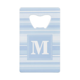 Monogram babyblauwe strepen creditkaart flessenopener