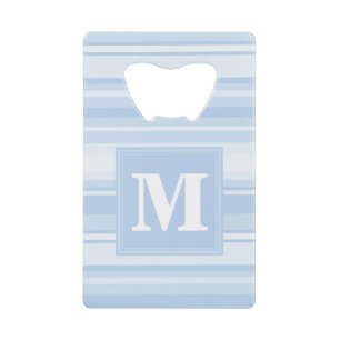 Monogram babyblauwe strepen creditkaart flessenopener