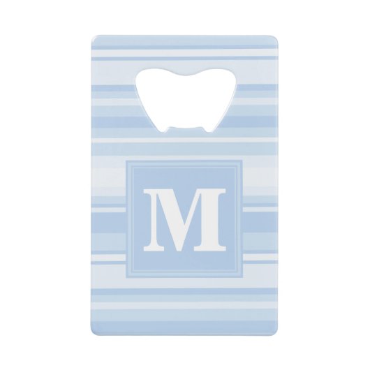 Monogram babyblauwe strepen creditkaart flessenopener (Voorkant)