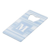 Monogram babyblauwe strepen creditkaart flessenopener (Voorkant Gekanteld)