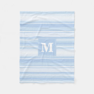 Monogram babyblauwe strepen fleece deken