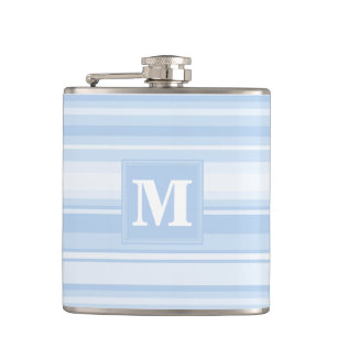 Monogram babyblauwe strepen heupfles