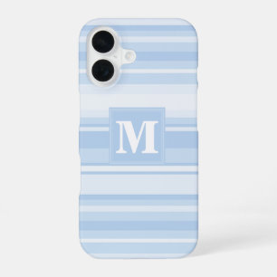Monogram babyblauwe strepen iPhone 16 hoesje