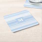 Monogram babyblauwe strepen kartonnen onderzetters (Schuin)