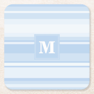 Monogram babyblauwe strepen kartonnen onderzetters