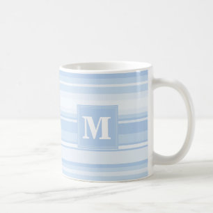 Monogram babyblauwe strepen koffiemok