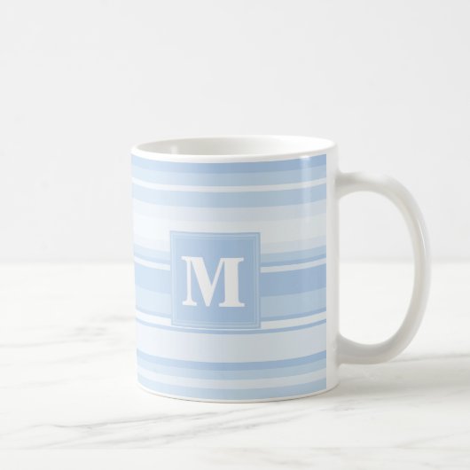 Monogram babyblauwe strepen koffiemok (Rechts)