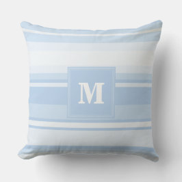 Monogram babyblauwe strepen kussen