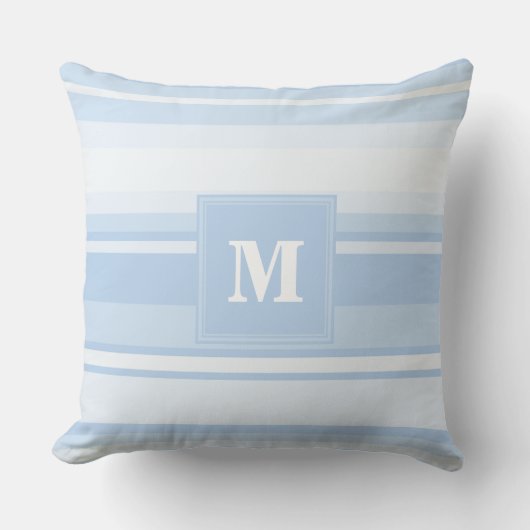 Monogram babyblauwe strepen kussen (Voorkant)
