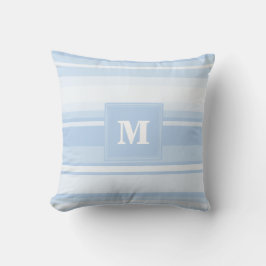Monogram babyblauwe strepen kussen