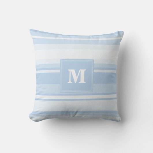 Monogram babyblauwe strepen kussen (Voorkant)