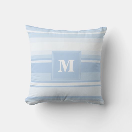 Monogram babyblauwe strepen kussen (Voorkant)
