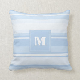 Monogram babyblauwe strepen kussen