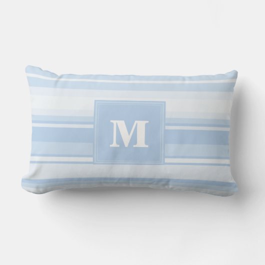 Monogram babyblauwe strepen kussen (Voorkant)