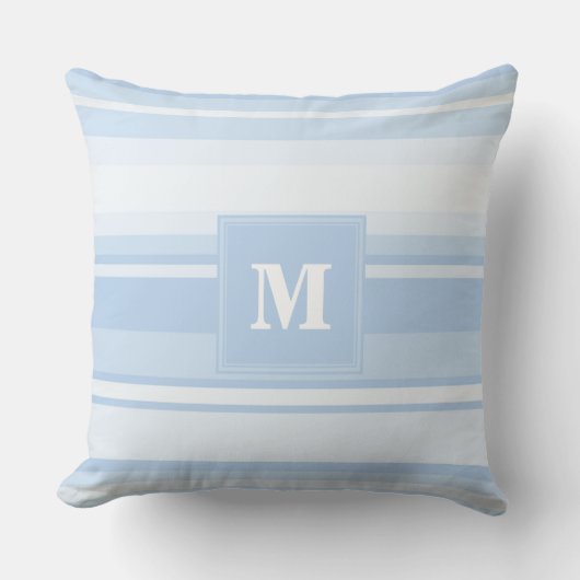Monogram babyblauwe strepen kussen (Voorkant)