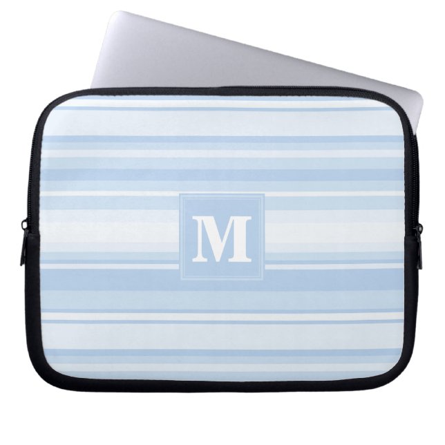 Monogram babyblauwe strepen laptop sleeve (Voorkant)