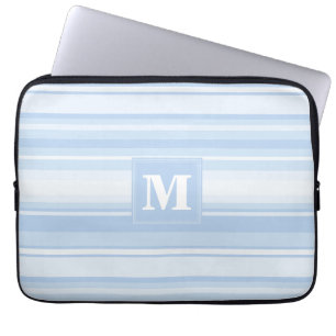 Monogram babyblauwe strepen laptop sleeve