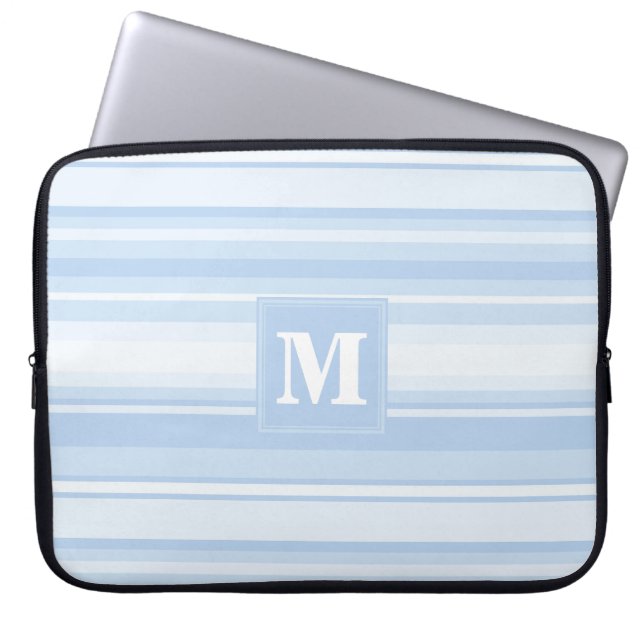 Monogram babyblauwe strepen laptop sleeve (Voorkant)