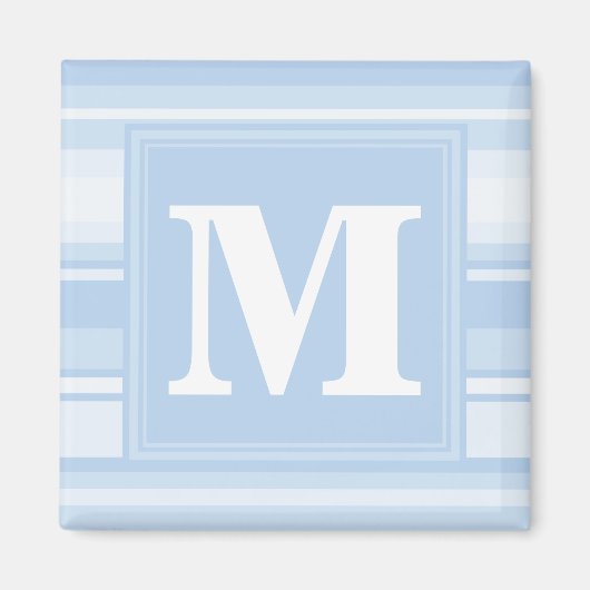 Monogram babyblauwe strepen magneet (Voorkant)