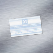 Monogram babyblauwe strepen magnetisch visitekaartje (Voorbeeld)