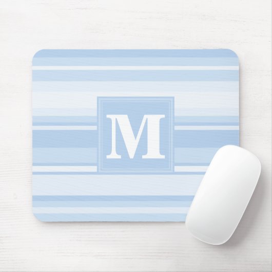 Monogram babyblauwe strepen muismat (Met muis)