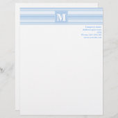 Monogram babyblauwe strepen persoonlijk briefhoofd (Voorkant / Achterkant)