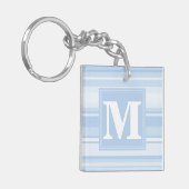Monogram babyblauwe strepen sleutelhanger (Voorkant Links)