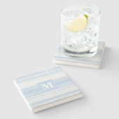 Monogram babyblauwe strepen stenen onderzetter (Zijkant)