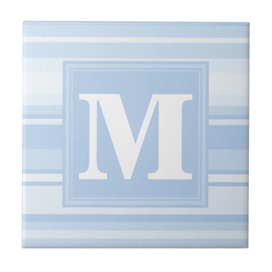 Monogram babyblauwe strepen tegeltje (Voorkant)