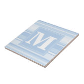 Monogram babyblauwe strepen tegeltje (Zijkant)