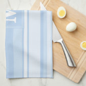 Monogram babyblauwe strepen theedoek (Quarter Fold)