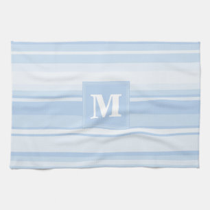 Monogram babyblauwe strepen theedoek