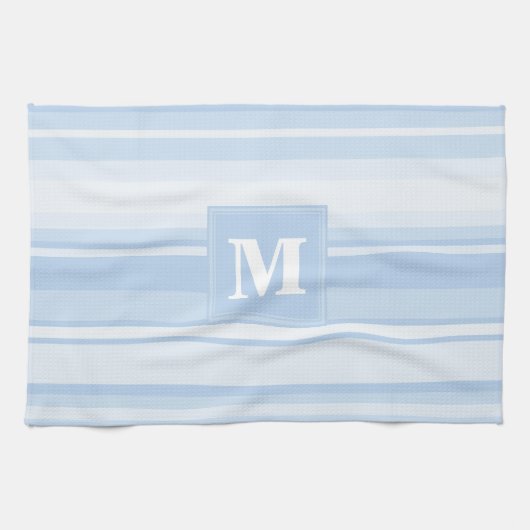 Monogram babyblauwe strepen theedoek (Horizontaal)