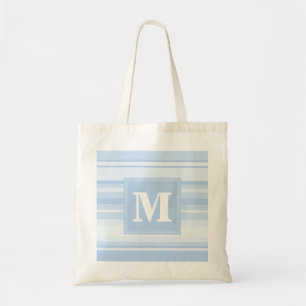 Monogram babyblauwe strepen tote bag