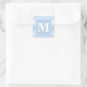 Monogram babyblauwe strepen vierkante sticker (Tas)