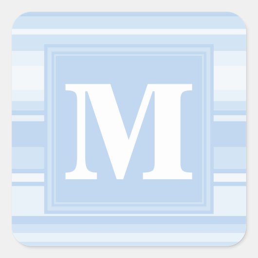 Monogram babyblauwe strepen vierkante sticker (Voorkant)