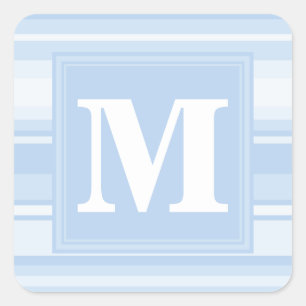 Monogram babyblauwe strepen vierkante sticker