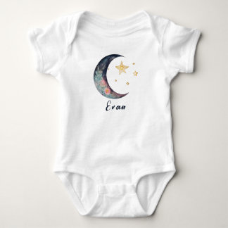 Monogram Babynaam Aards Boho Bloem Maan Sterren Romper