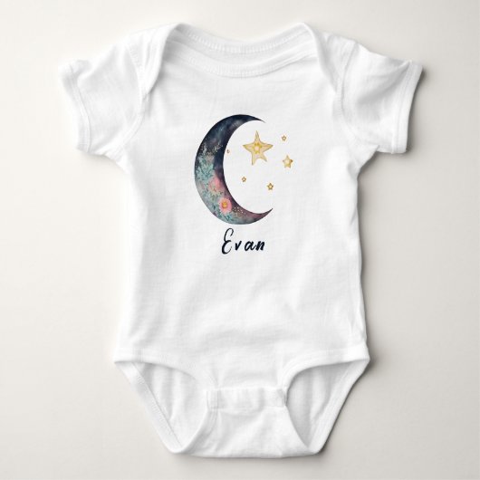 Monogram Babynaam Aards Boho Bloem Maan Sterren Romper (Voorkant)